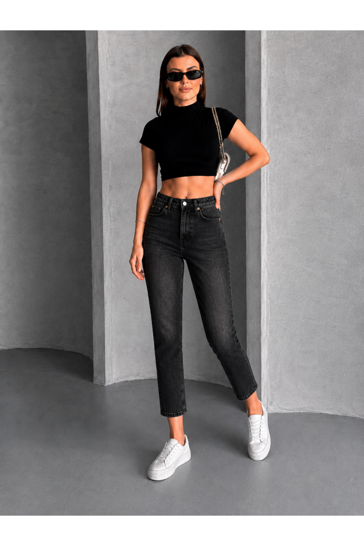 Safari Kadın Yüksek Bel Cropped Kalıp Dar Paça Jean Pantolon görsel 5