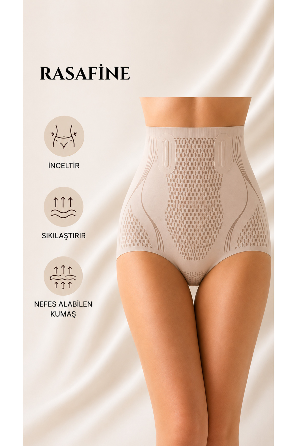 RASAFINE İyonizer Yüksek Bel Şort Korse Karın Toparlayıcı Kalça Şekillendirici Dikişsiz Seamless Şort Korse