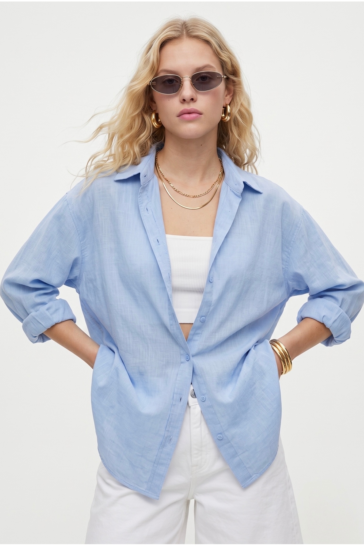 Women's Patrick 100% Cotton Long Sleeve Woven Blue Shirt