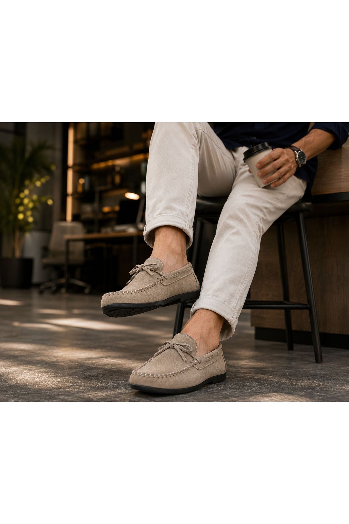 ROYSHOES Erkek Rok kum-bej deri loafer ayakkabı