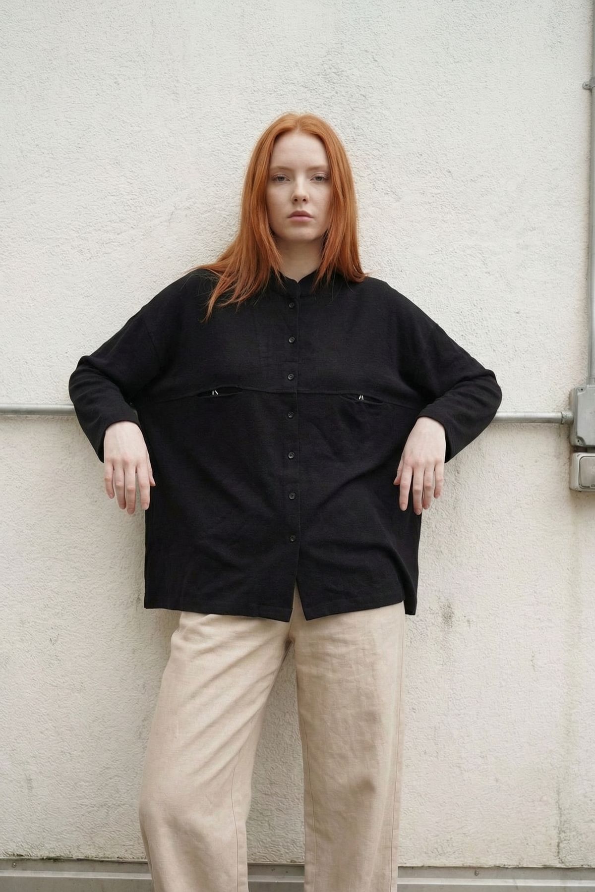 Hiccup MY FASHION Oversize Uzun Kollu Keten Karışımlı Gömlek görsel 3