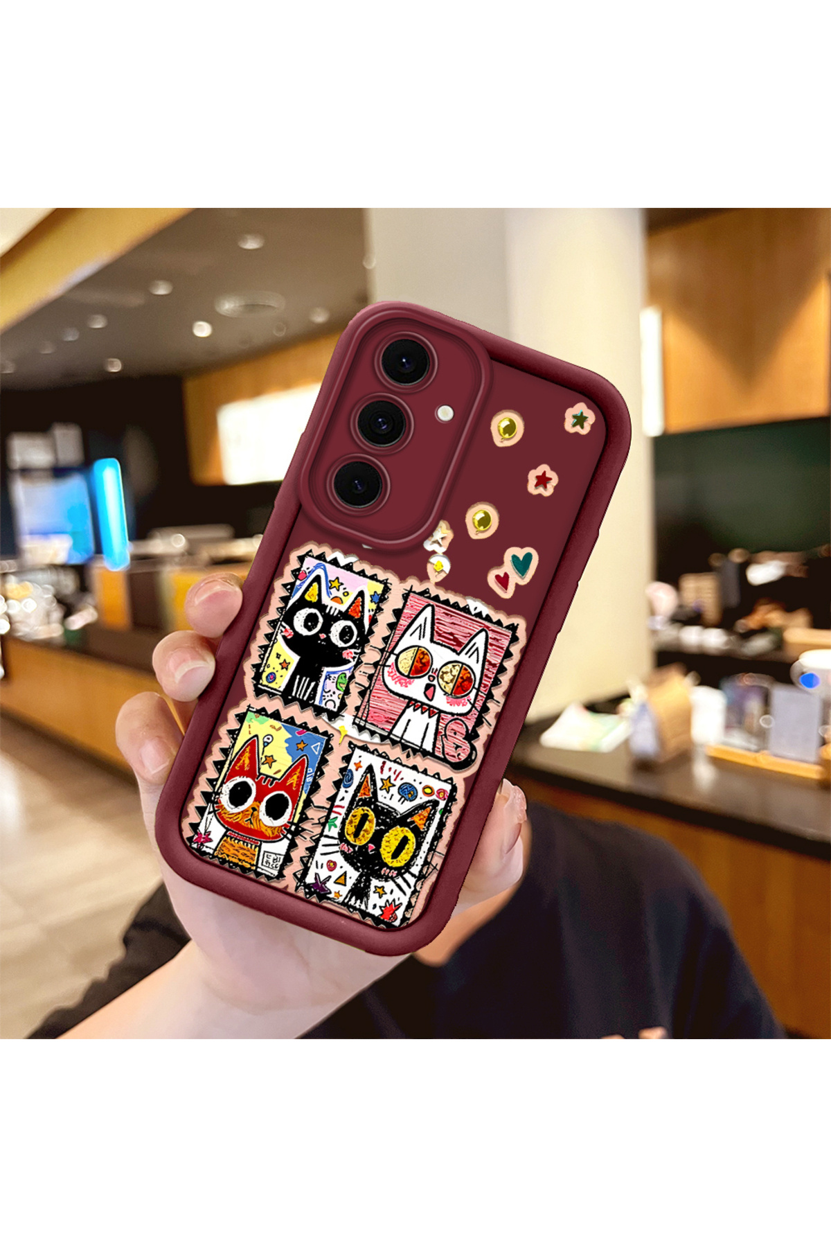 Samsung Galaxy S24 FE Compatible Shockproof Camera Shielded Claret Red Silicone Print Patterned Case