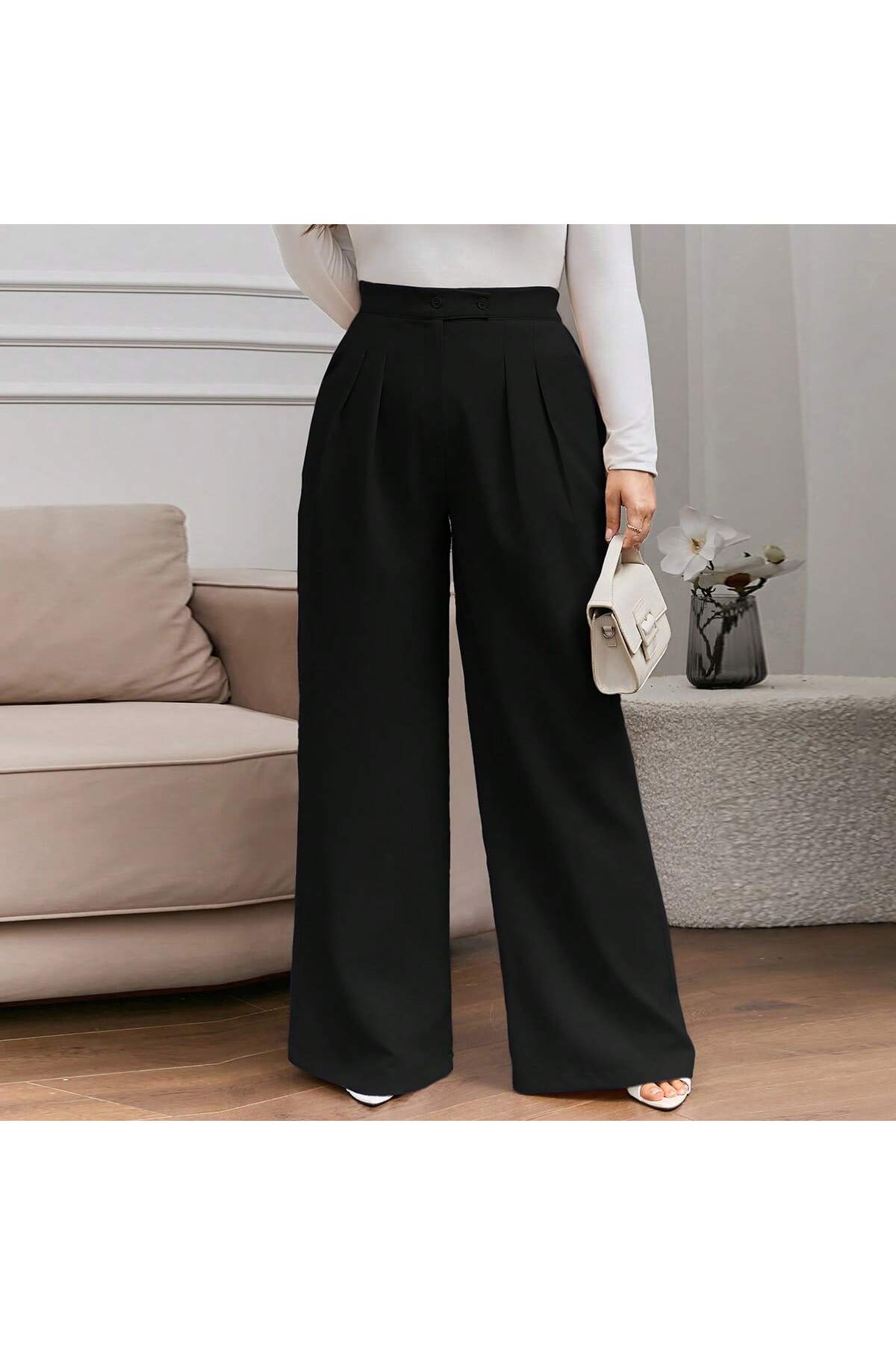 tuzu moda BÜYÜK BEDEN PANTOLON ÇİFT PİLE BÜYÜK BEDEN KADIN PANTOLONU görsel 7