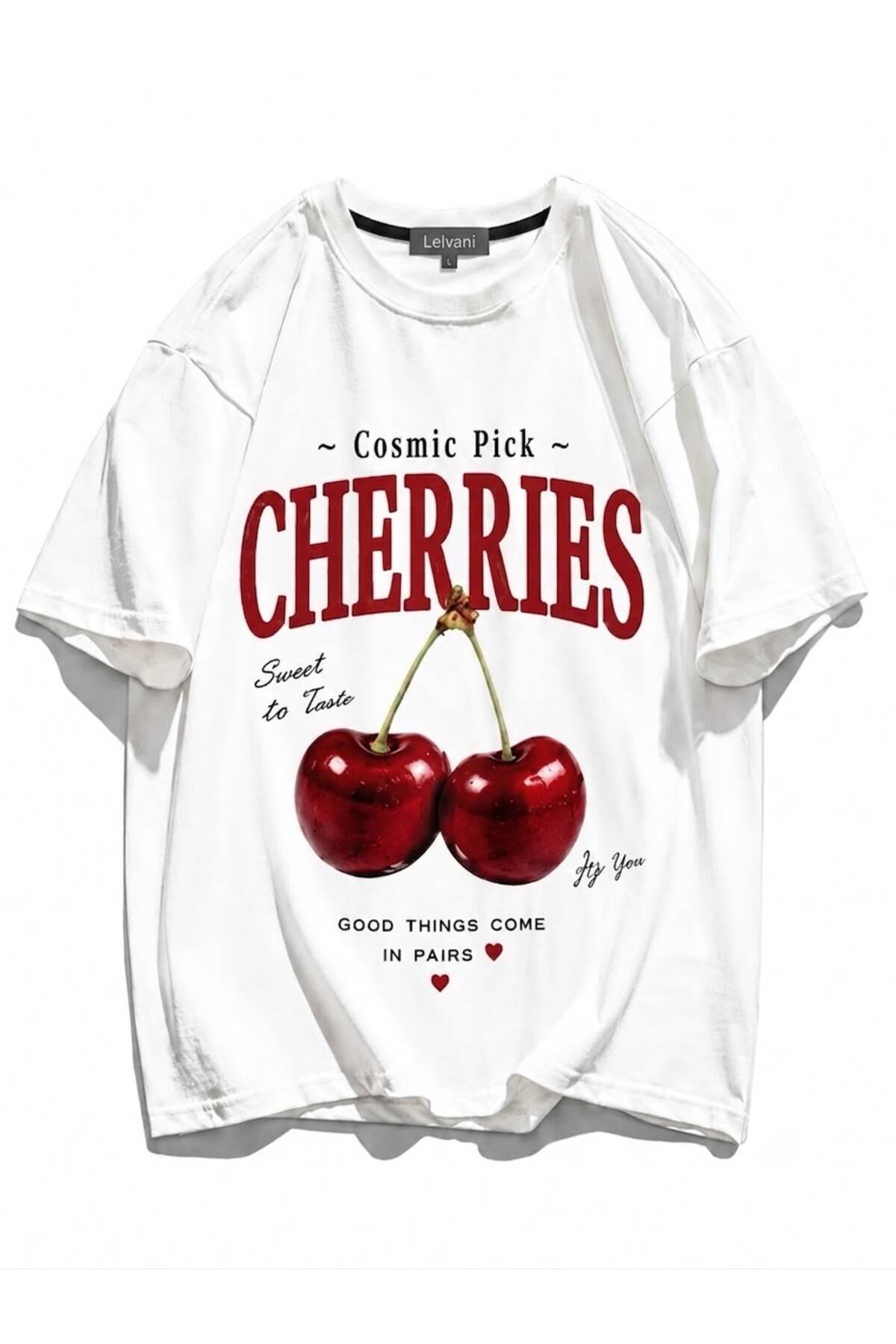 COSMİC PICK CHERRIES GOOD THINGS COME IN PARİS CHERRY PRINT TEE