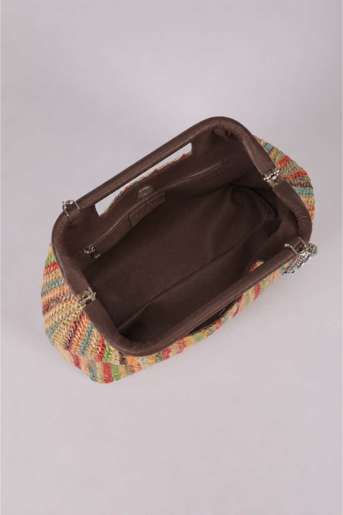 HEYBE'S Heybes Kadın Renkli Çizgili Hasır Jüt Clutch El Çantası görsel 4