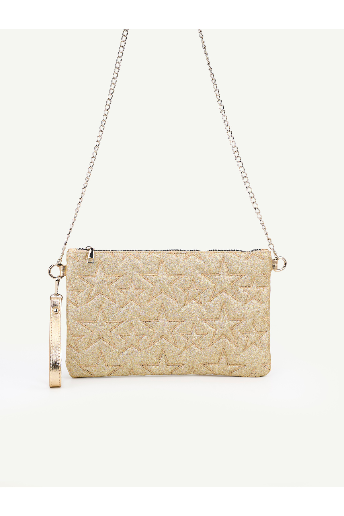 Kadın Yıldız Nakış İşlemeli Portföy El Çantası Bilek Askılı Saten Astarlı Clutch Çanta