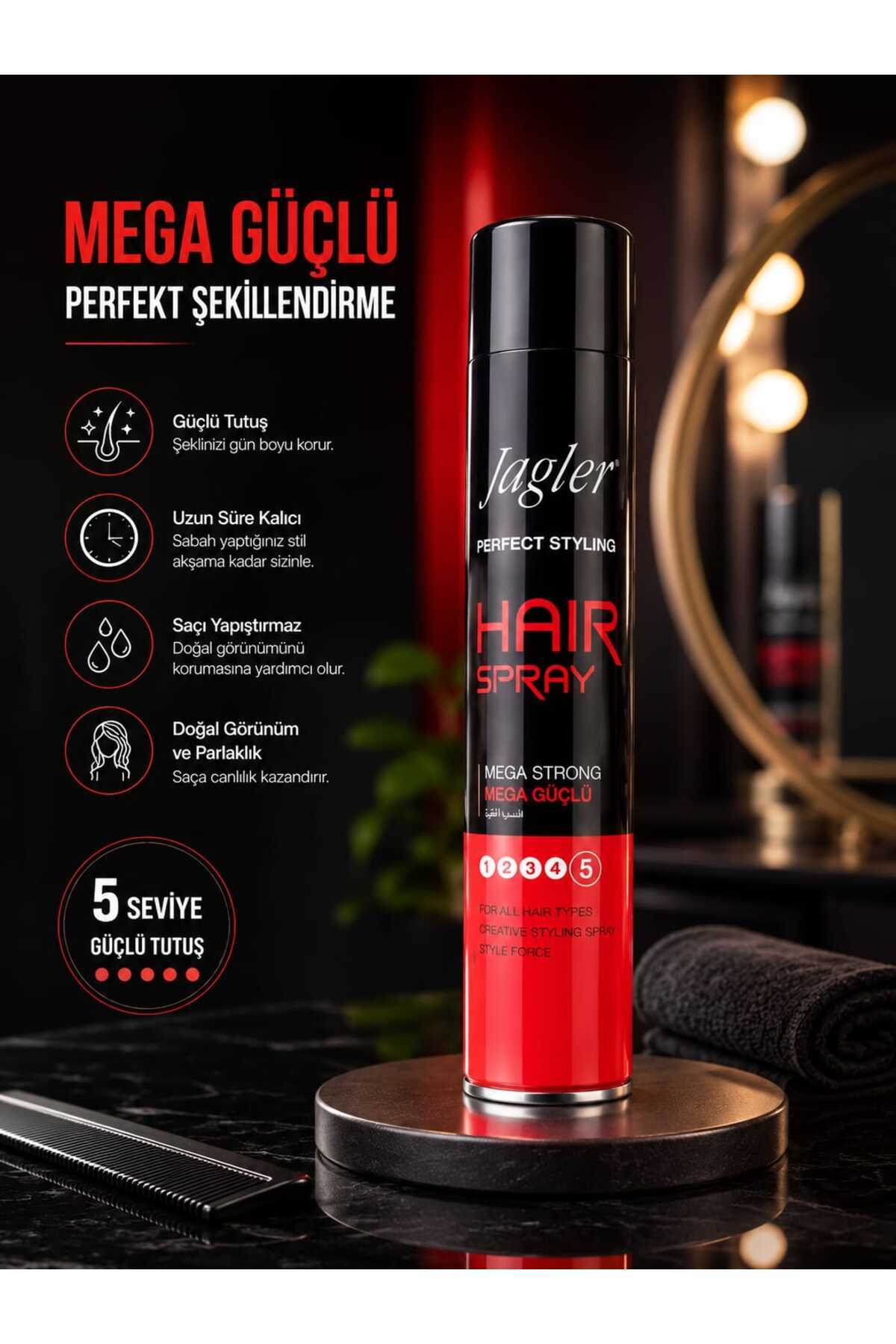 Jagler Perfect Styling Hair Spray – Mega Strong (Seviye 5) — JPER1 — تصویر 3 از 4