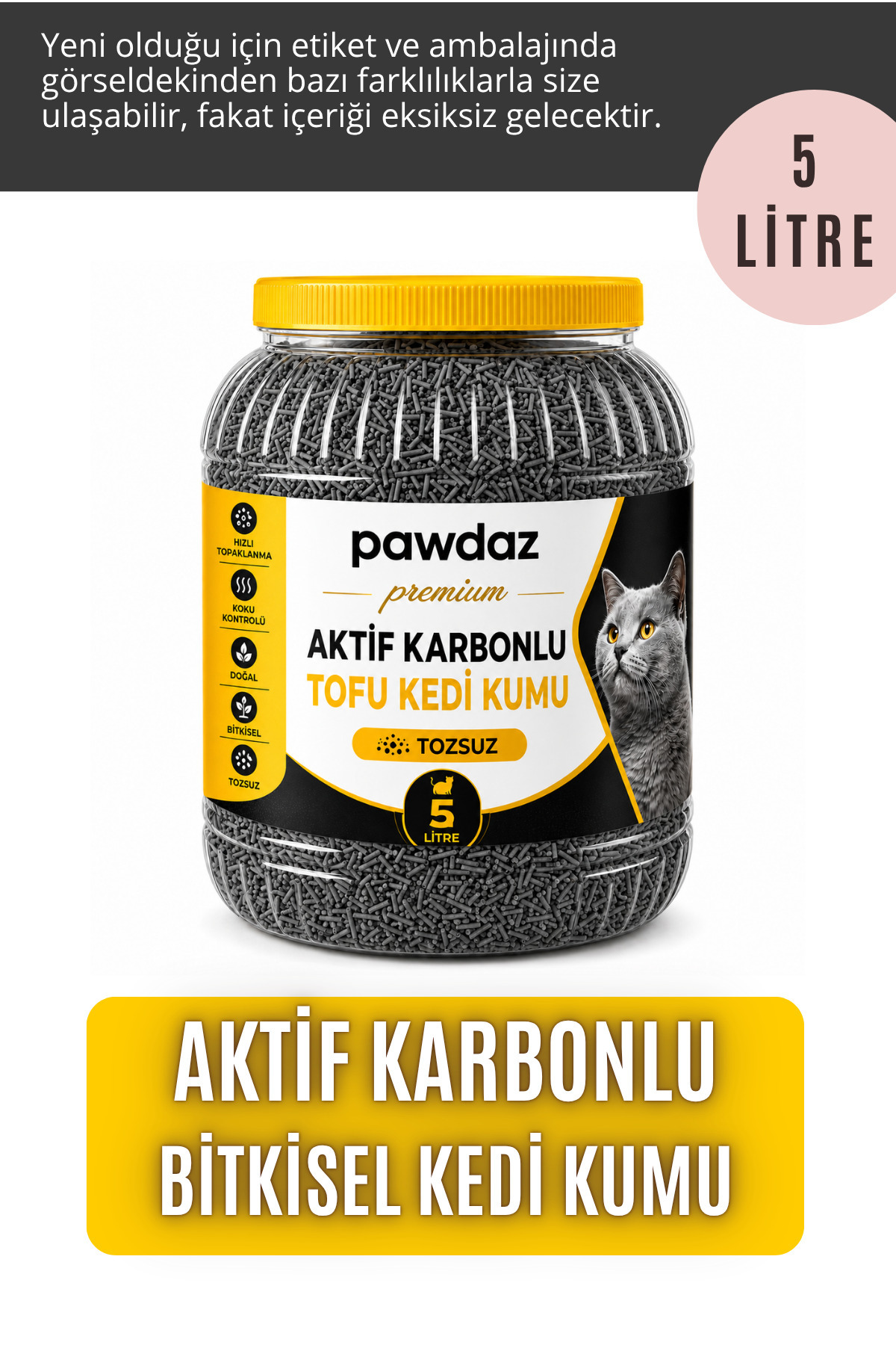 pawdaz Tofu Kedi Kumu (Aktif Karbonlu) - 5 Litre- Tozsuz, kokusuz, topaklanan