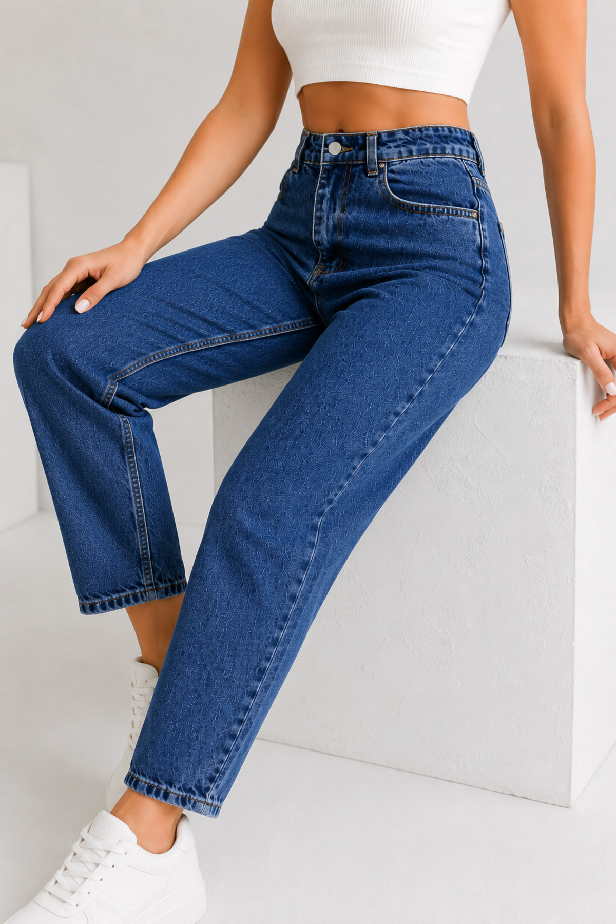 Lighter Jeans Kadın Mavi Yüksek Bel Mom Jeans Boyfriend Kesim Denim Jean Pantolon görsel 5