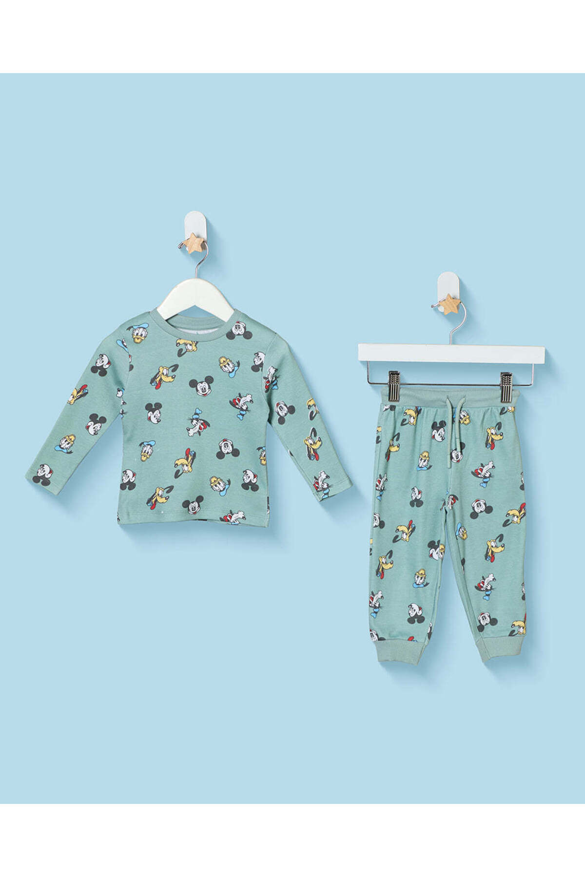 REDTAG Infant Boys Teal Mickey And Friends Print Pyjama Set