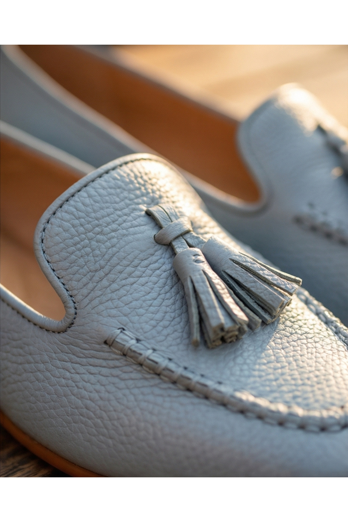 futsi shoes LUCIA Mavi Hakiki Deri Püskül Detaylı Kadın Loafer Babet görsel 2