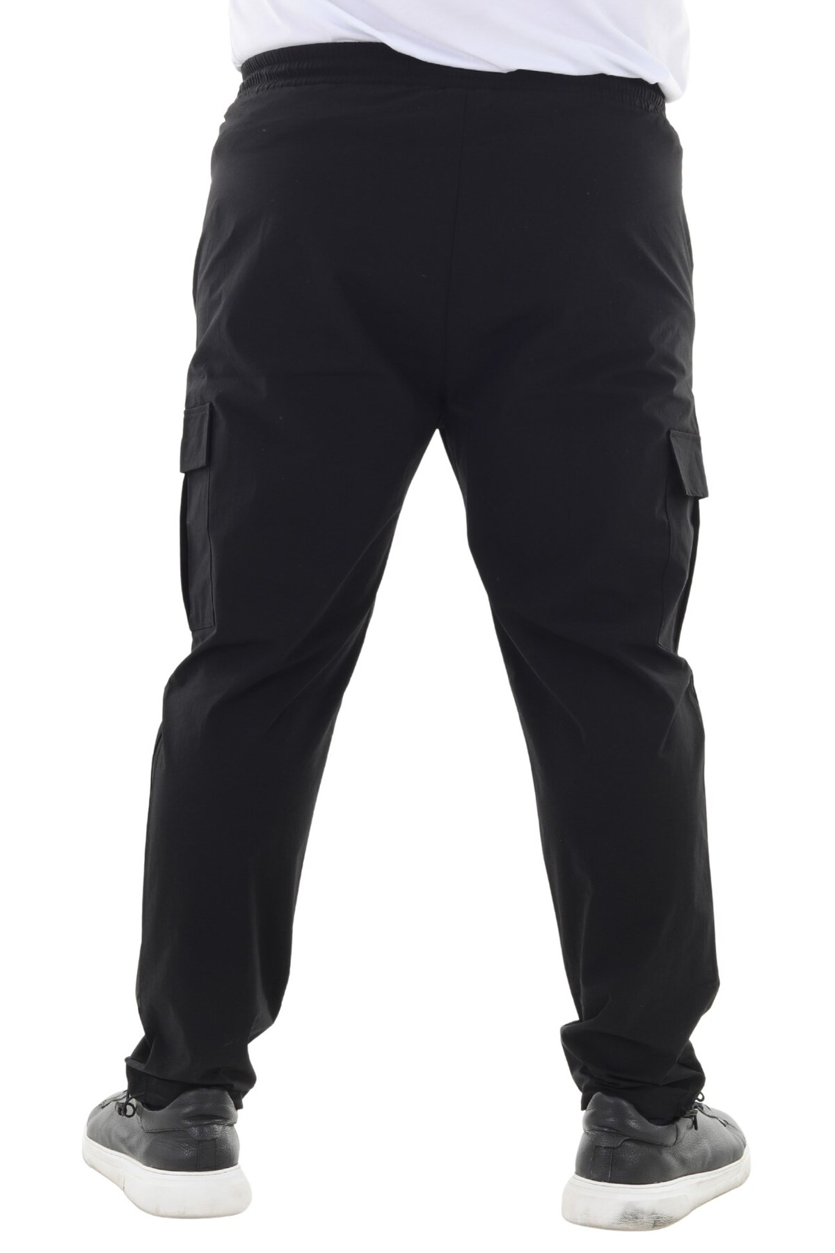 marufshop Erkek Büyük Beden Kargo Cepli Likralı Paraşüt Kumaş Pantolon/Eşofman Alt Siyah görsel 3