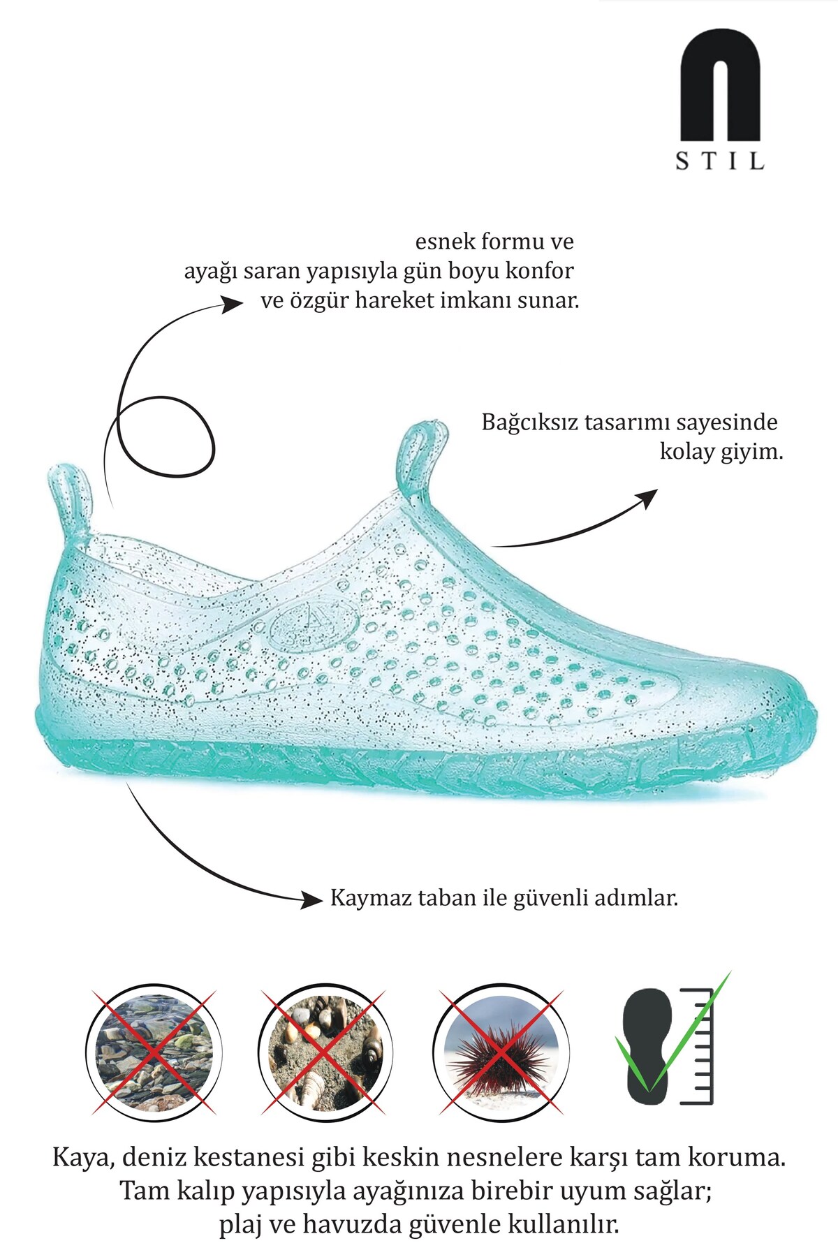 Nstil Allyup Unisex Deniz Ayakkabısı Kaymaz Taban Şık Havuz Simli-Simsiz-Şeffaf Plaj Rafting Sandaleti 130 görsel 4