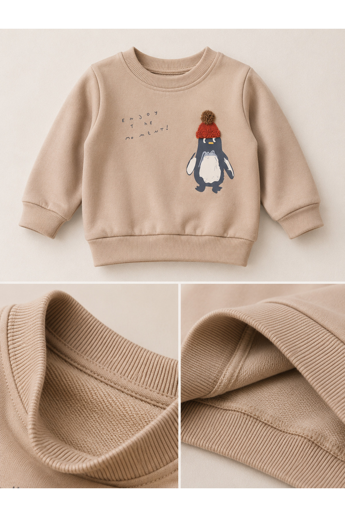 Penguen Baskılı 2'li Erkek Çocuk Takımı – Sweatshirt ve Jogger Alt | Günlük Bebek Eşofman Takımı