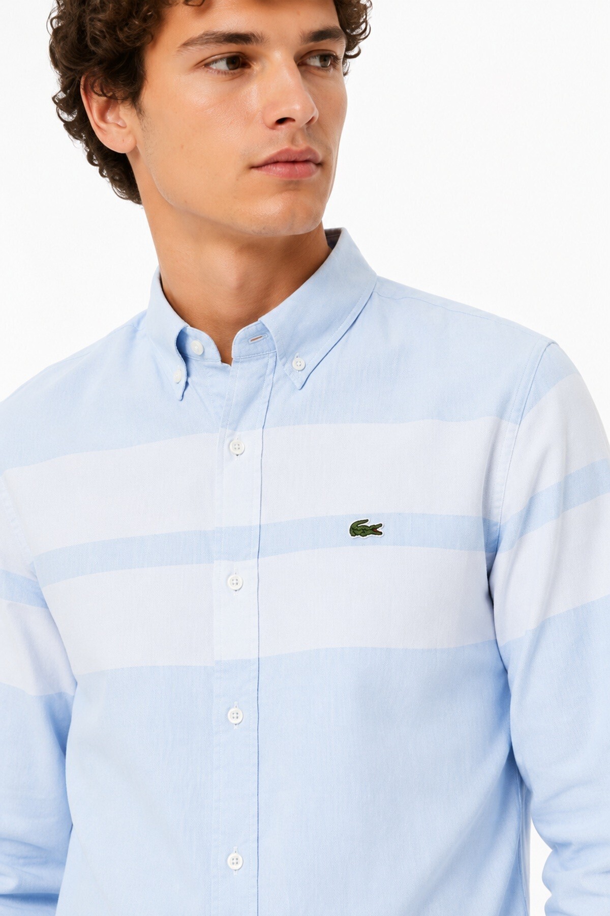 Lacoste Men's Slim Fit Blue Shirt Slim Fit Cotton Color Block Men's Shirt Blue
