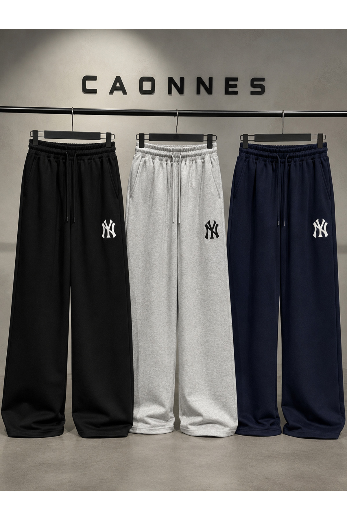 CAONNES 3-Pack Ny Printed Seasonal Sweatpants (Black-Gray-Navy Blue) Basic Oversize Casual Comfortable Cut