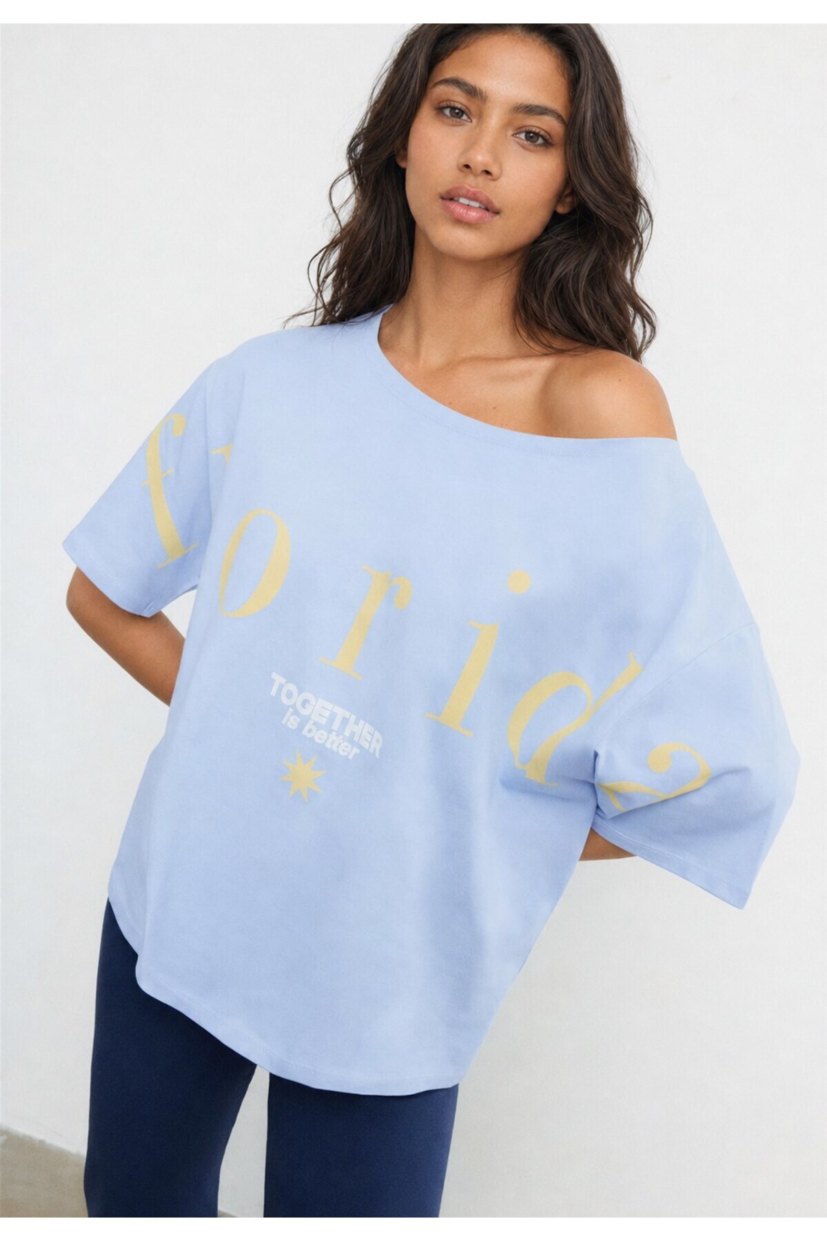 CrepTekstil Crepe women's florida print boat neck oversized crop t-shirt 100% cotton