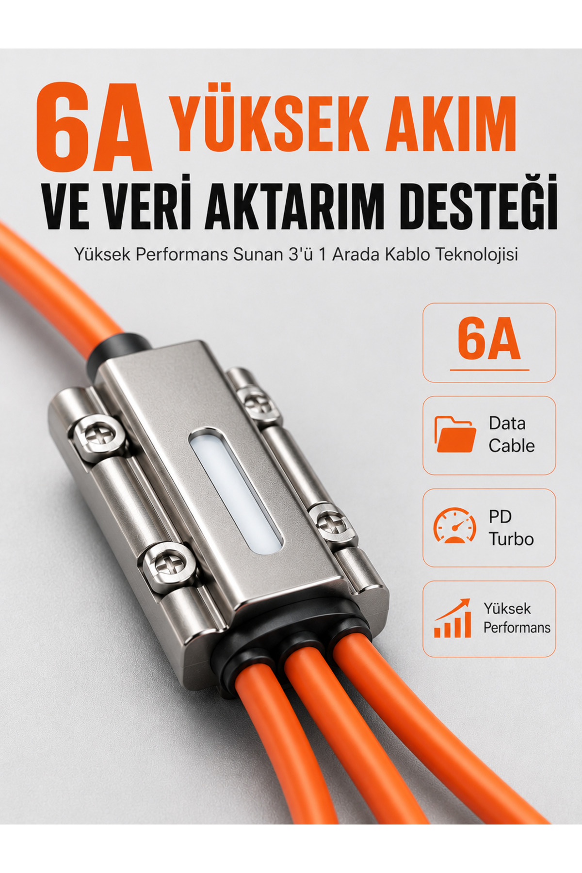 markentegra 120W Hızlı Şarj Destekli 3'ü 1 Arada Çok Amaçlı Şarj ve Veri Aktarım Kablosu