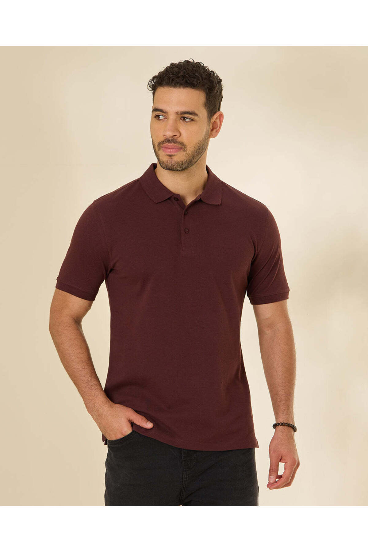 REDTAG Men Burgundy Basic Polo Shirt