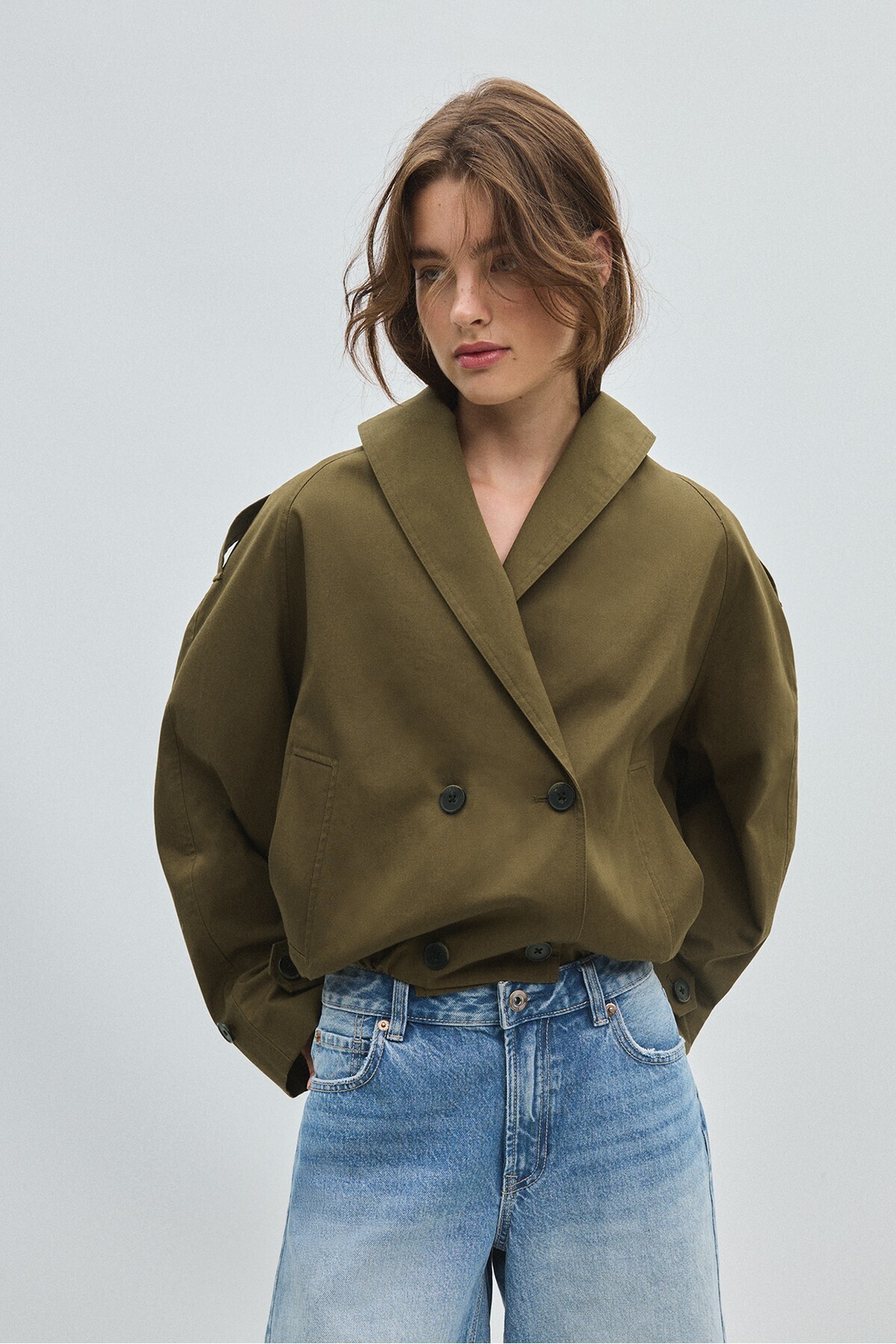 Stradivarius Şal yaka balon trençkot