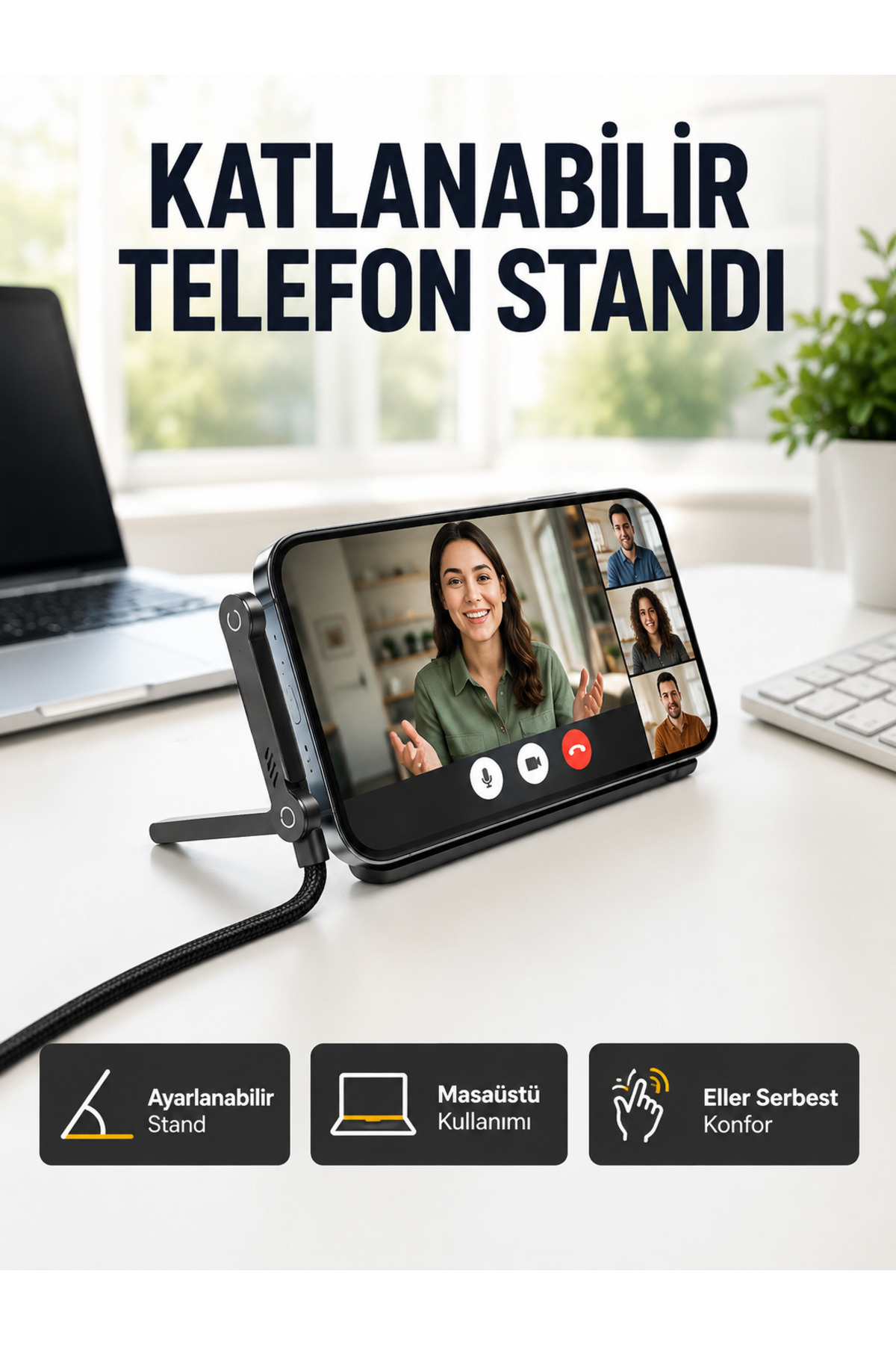 markentegra 240W Type-C to Type-C Telefon Stand Özellikli Şarj Kablosu