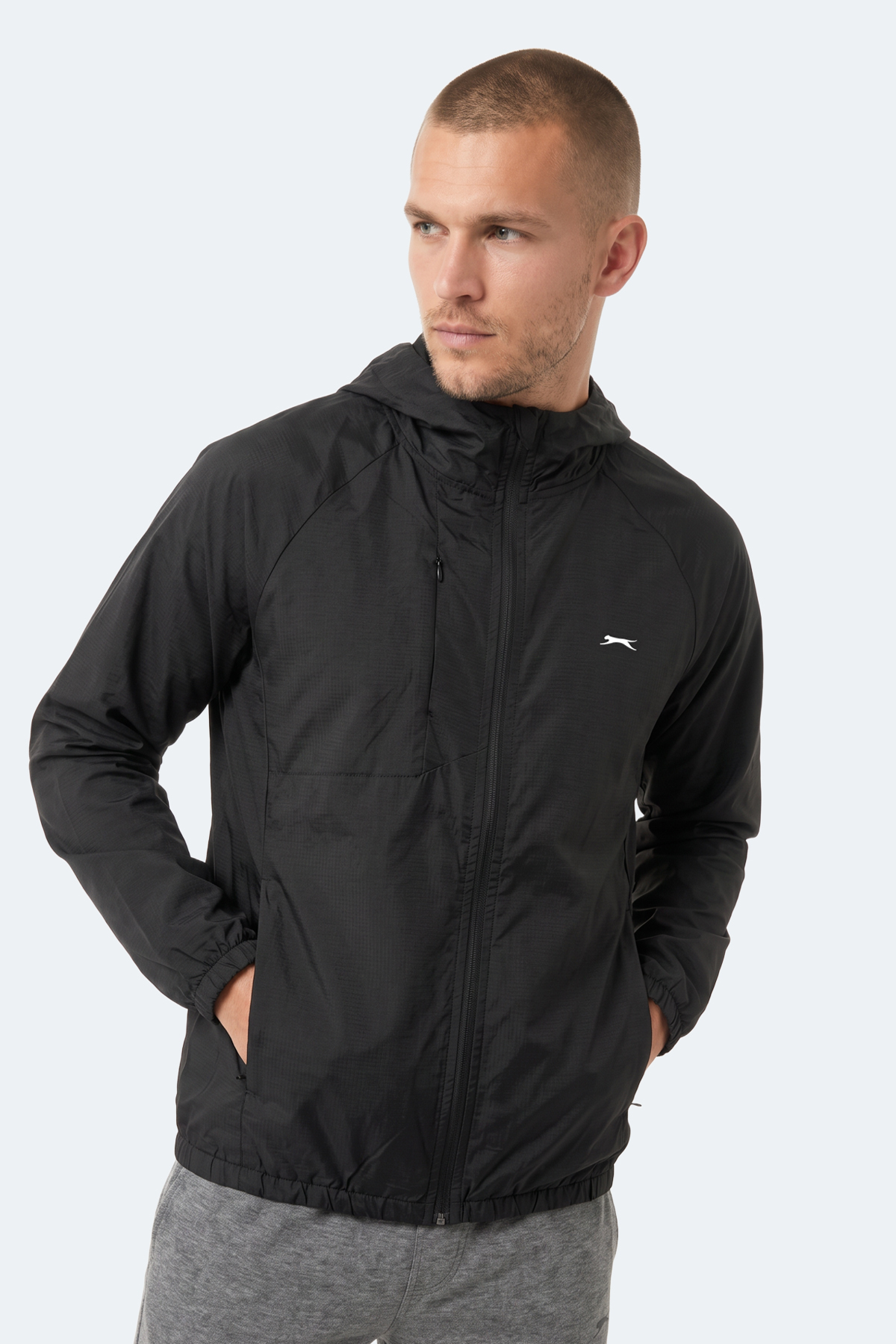 Slazenger REPHAR Erkek Kapüşonlu Fermuarlı Siyah Yağmurluk görsel 5
