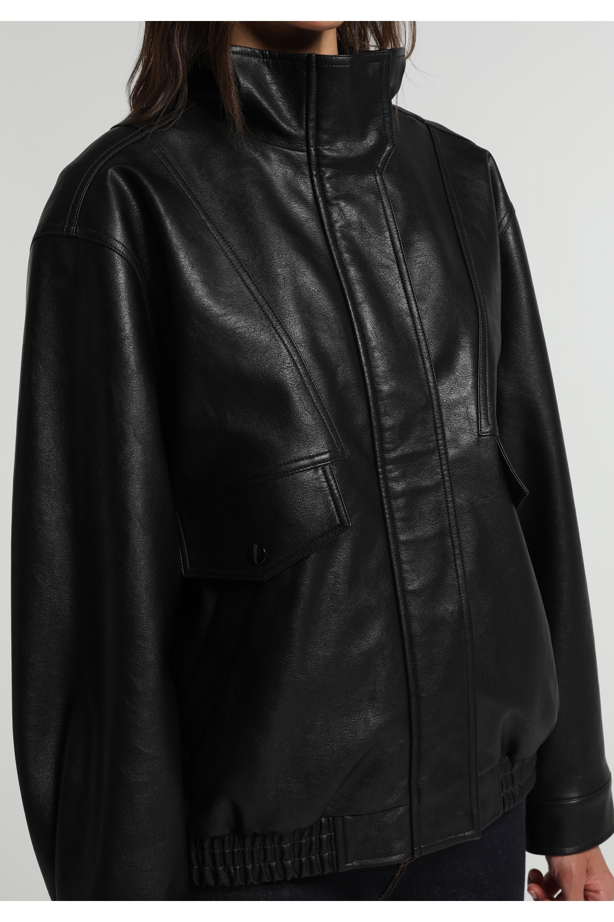 Colin's Regular Fit High Neck Fermuarlı Astarlı Kapamalı Kadın Siyah Mont Pu görsel 4