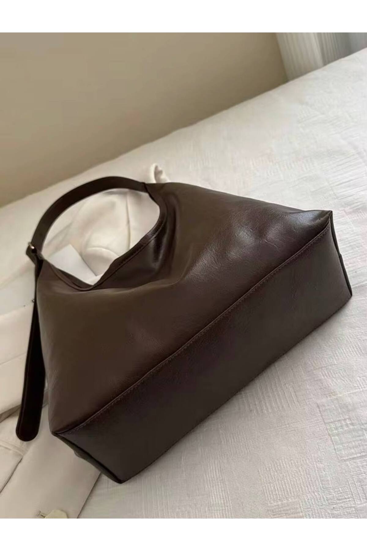 Acı Kahve LEPONTEN Makyaj Çantalı Büyük Boy Kadın Çantası - Geniş Hacim görünüm 7