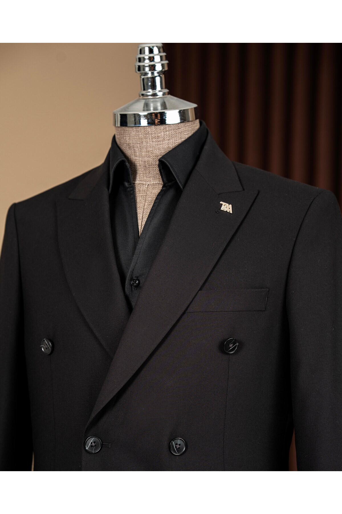 TerziAdemAltun Slim fit erkek kruvaze sivri yaka ceket pantolon takım elbise siyah T20172-01 görsel 2