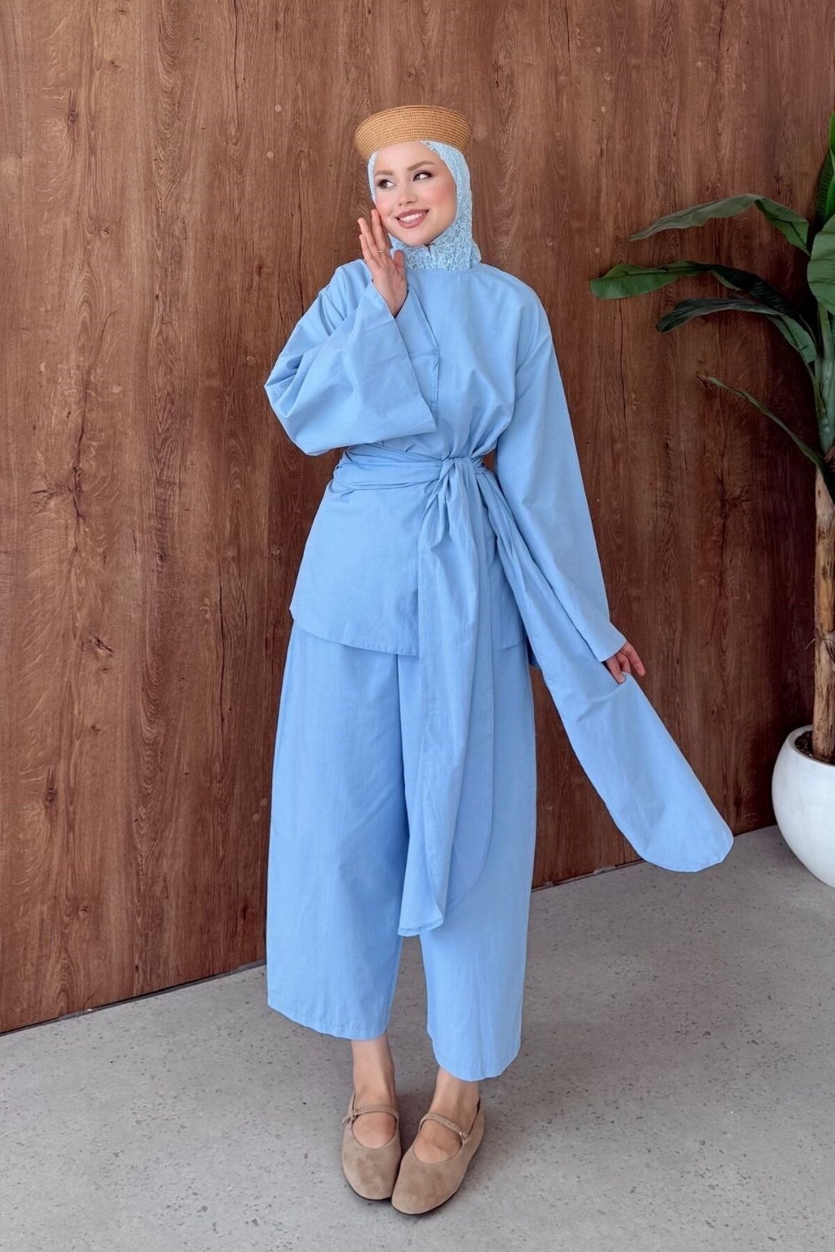 Şule Giyim Beliz Belted Suit Blue