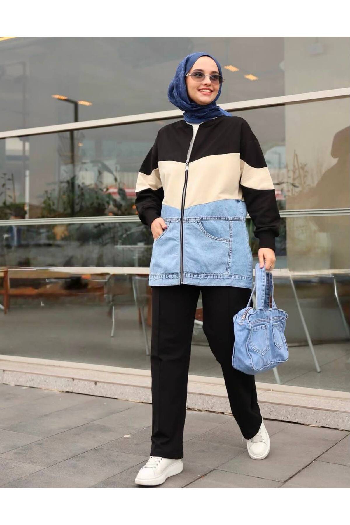 ZUHAL YILDIZ COLLECTION Kadın Tesettür %100 Pamuk Denim Detaylı