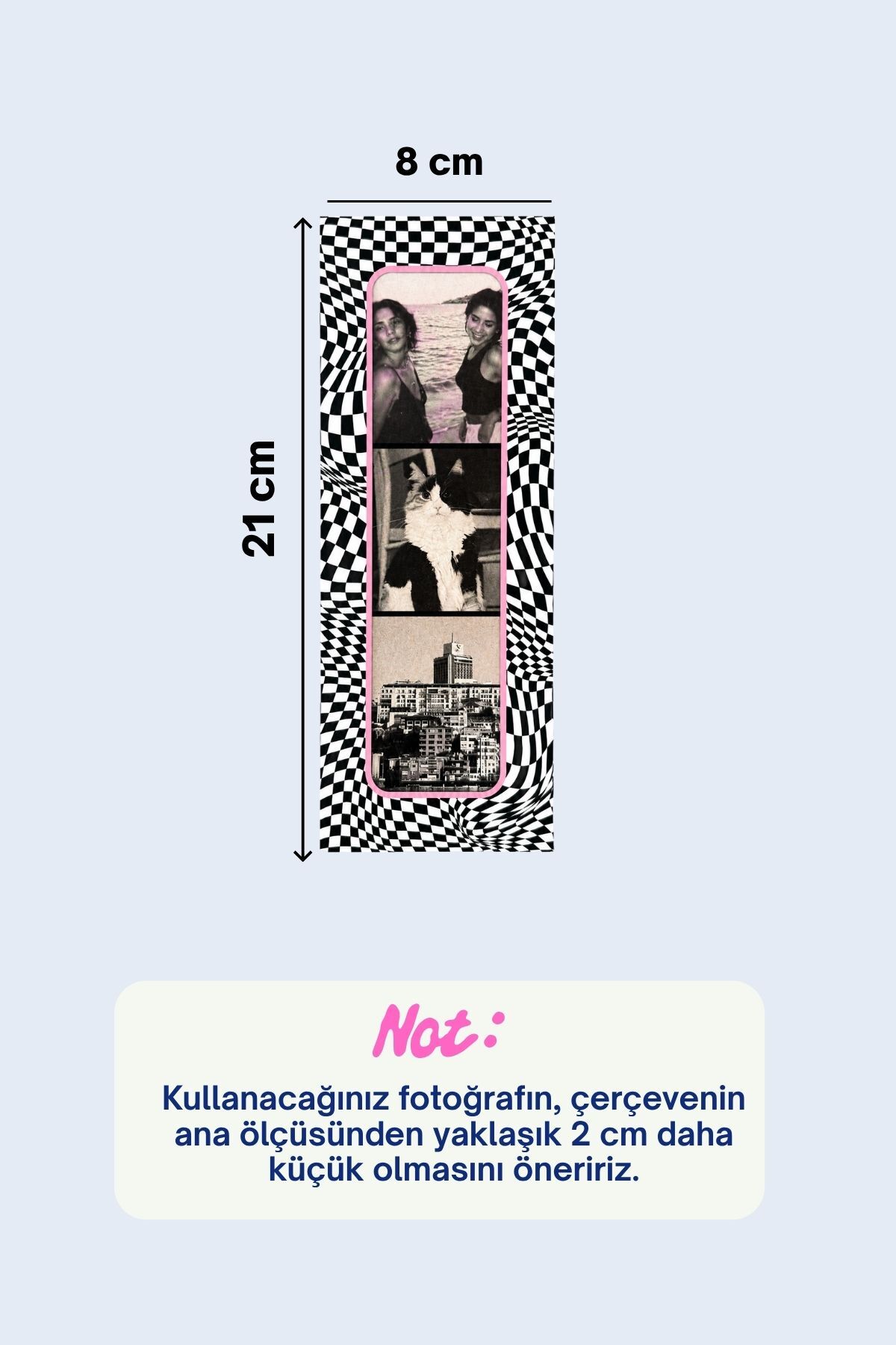 Damalı Magnet Fotoğraf Çerçevesi – Siyah & Beyaz