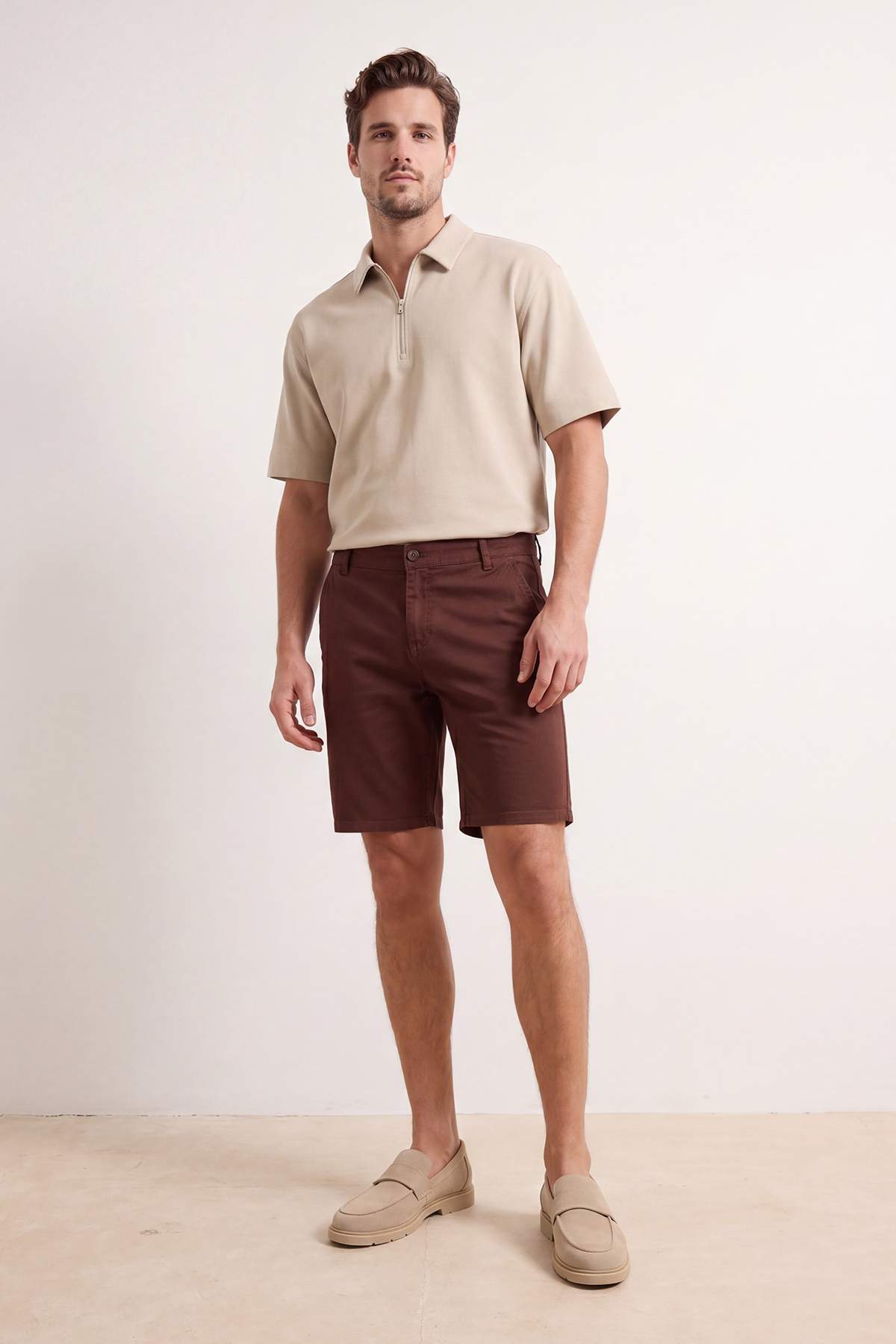 Trendyolmilla Man Kahverengi Chino Cep Regular Fit Şort & Bermuda