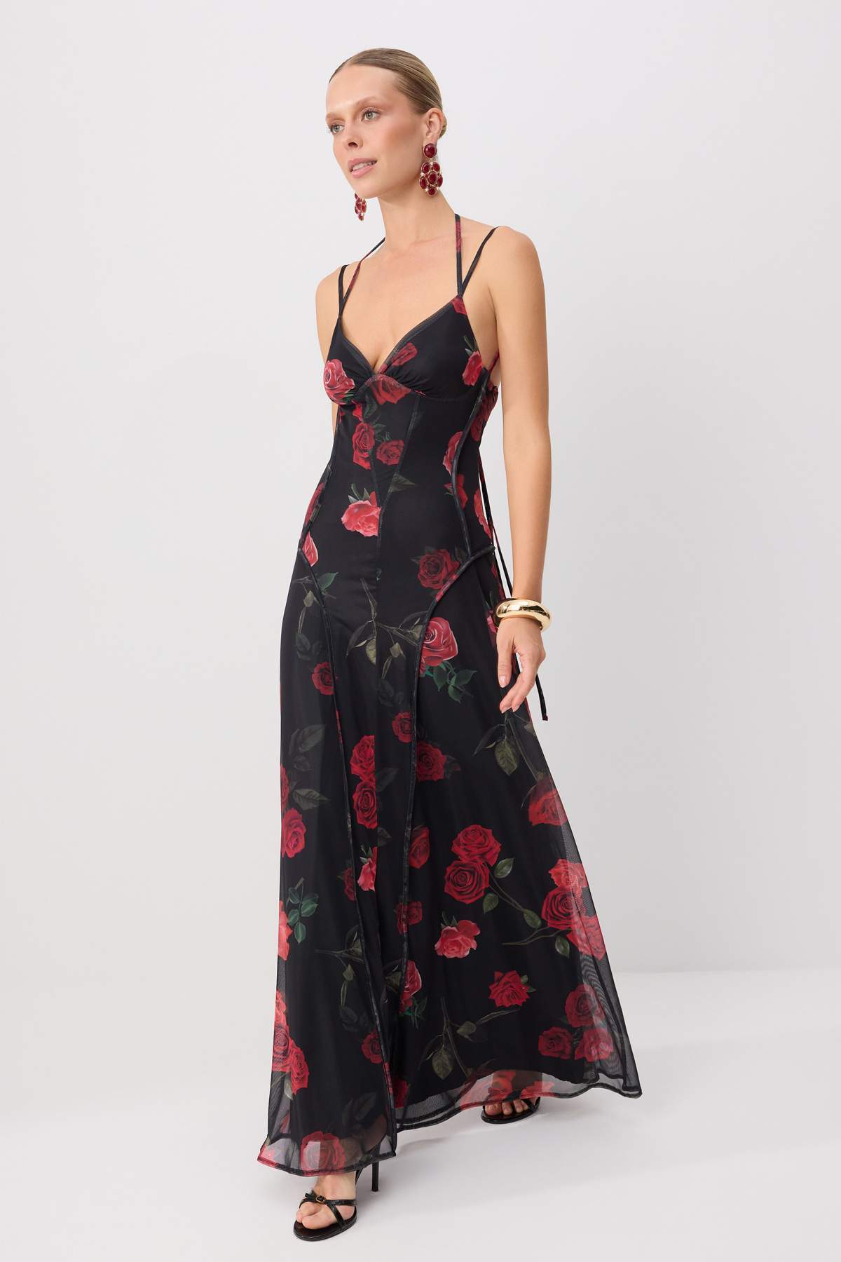Trendyol Kollektion Schwarz-Mehrfarbiges, mit Blumenmuster bedrucktes, mit Tü...