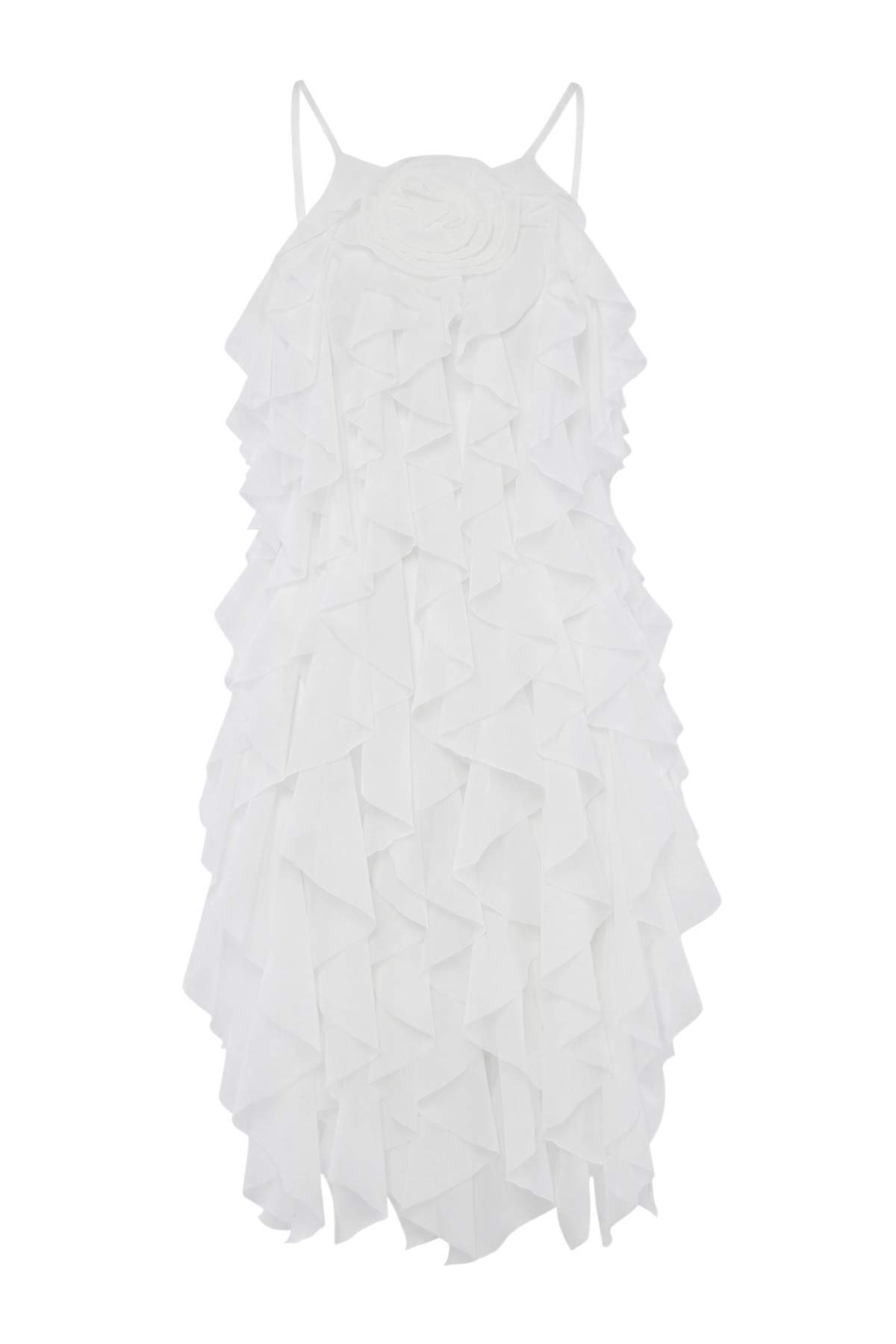Trendyolmilla Beyaz Fırfırlı Mini Tül Astarlı Elbise TPRSS26EL00175