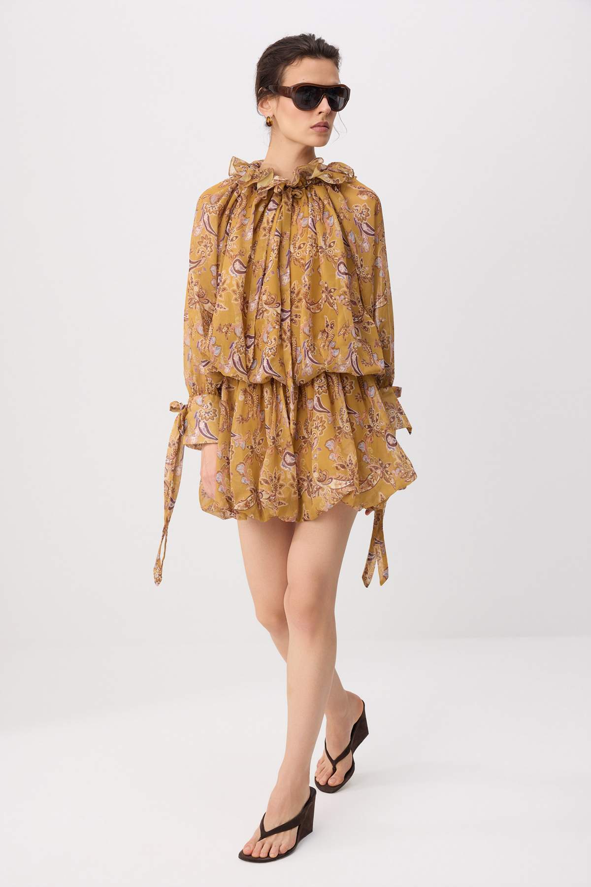 Trendyolmilla Hardal Boho Mini Etnik Desenli Balon Etekli Dokuma Elbise TWOSS26EL00612
