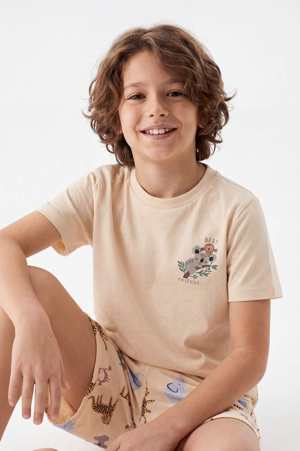 Trendyolmilla Kids Taş Hayvan Baskılı Dokuma Erkek Çocuk Pijama Takımı TKDSS26PT00011