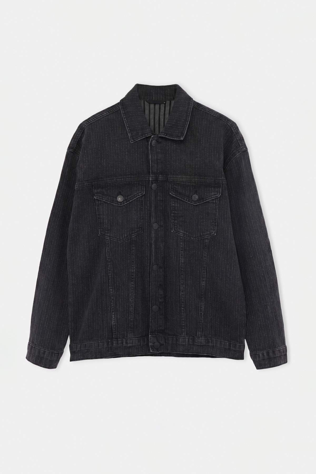 Trendyolmilla Man Antrasit Dokulu Çizgili Relaxed Fit Mevsimlik Erkek Kot Ceket TMNAW27CE00002