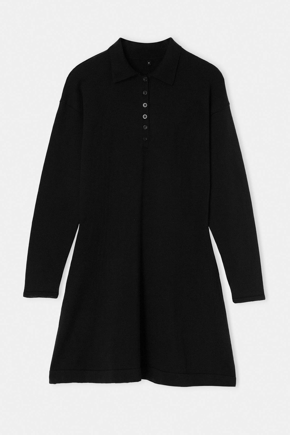 Trendyolmilla Siyah Polo Yaka Skater Triko Elbise TWOAW27EL00005