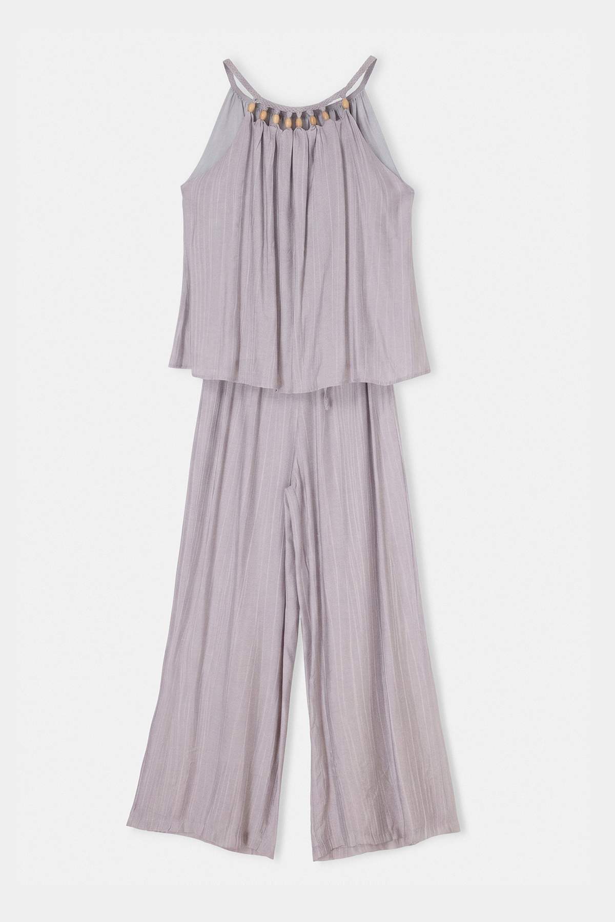 Drop by Trendyolmilla Örme İp Askılı Boncuk yaka detaylı Bluz Geniş paça Pantolon