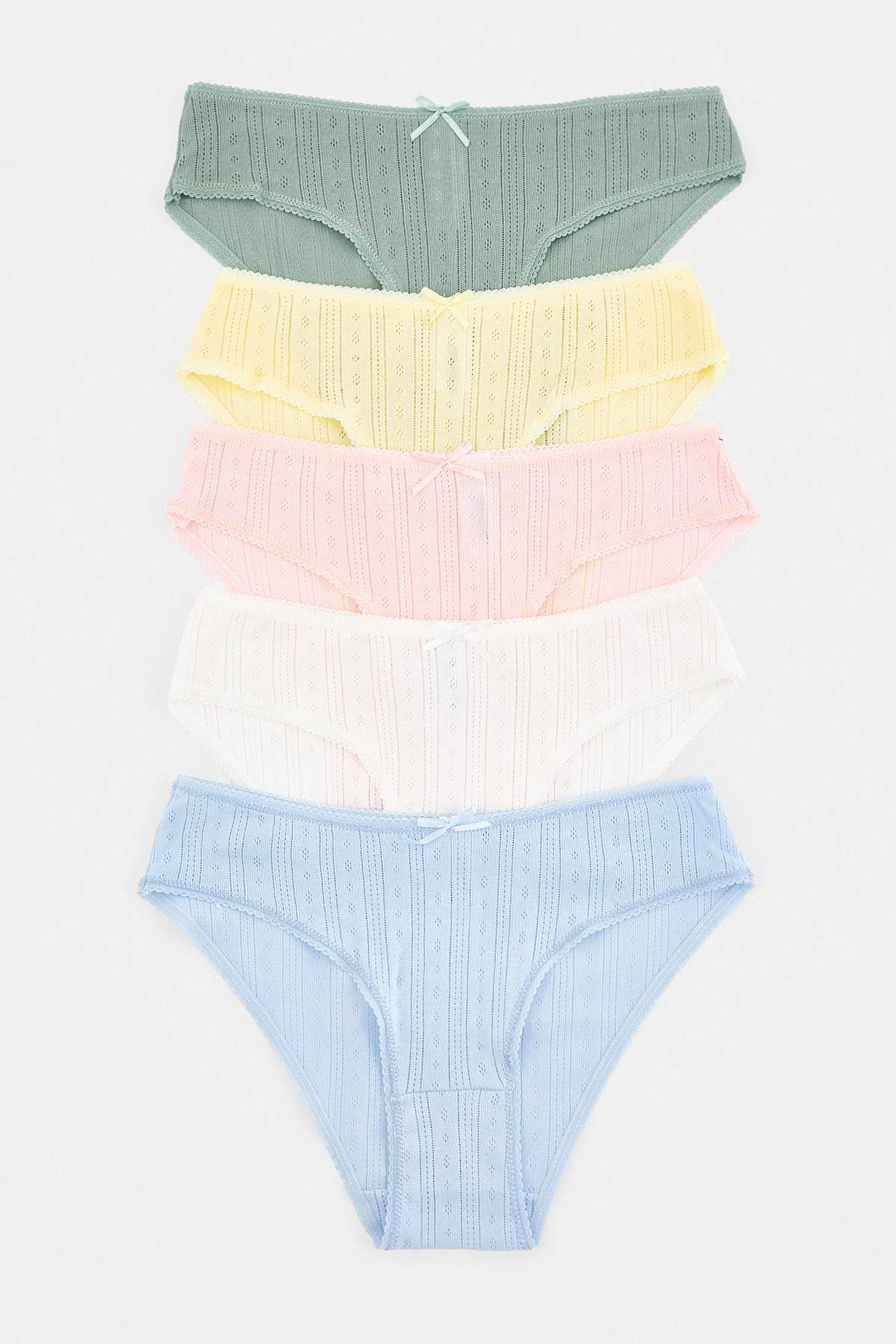 Trendyol Collection Multi-Colored 5-Piece 100% Cotton Ribbon/Bow Detailed Pointel Classic Panties Thmaw27Ku00002