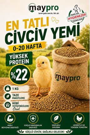 MayPro Tarım Civciv Yemi 1 KG, Hızlı Büyüme %22 Protein Granül Yem, 0-20 Haft...