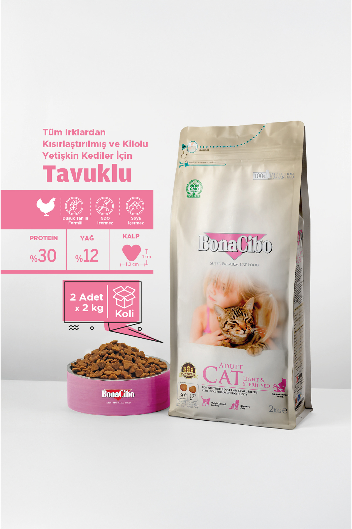 BonaCibo Kısırlaşlaştırılmış Kedi Maması Light - Steril Kısır Kedi Maması 2 Kg. X 2 Paket Toplam 4 Kg. - Fiyatı, Yorumları