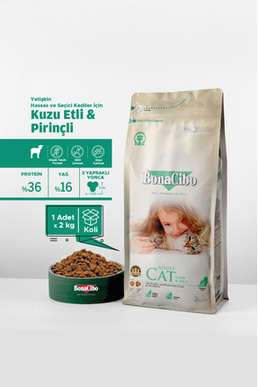 BonaCibo Adult Cat Kuzulu ve Pirinçli Kedi Maması, 2 Kg, Tüm Irklar İçin, Doğ...