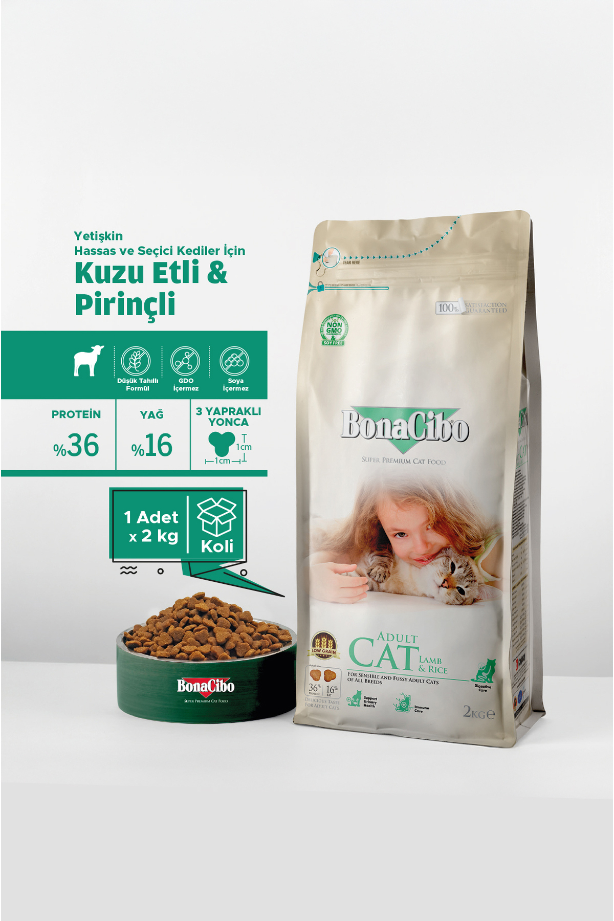 BonaCibo Adult Cat Kuzulu ve Pirinçli Kedi Maması, 2 Kg, Tüm Irklar İçin, Doğal, Şeker İçermez - Fiyatı, Yorumları