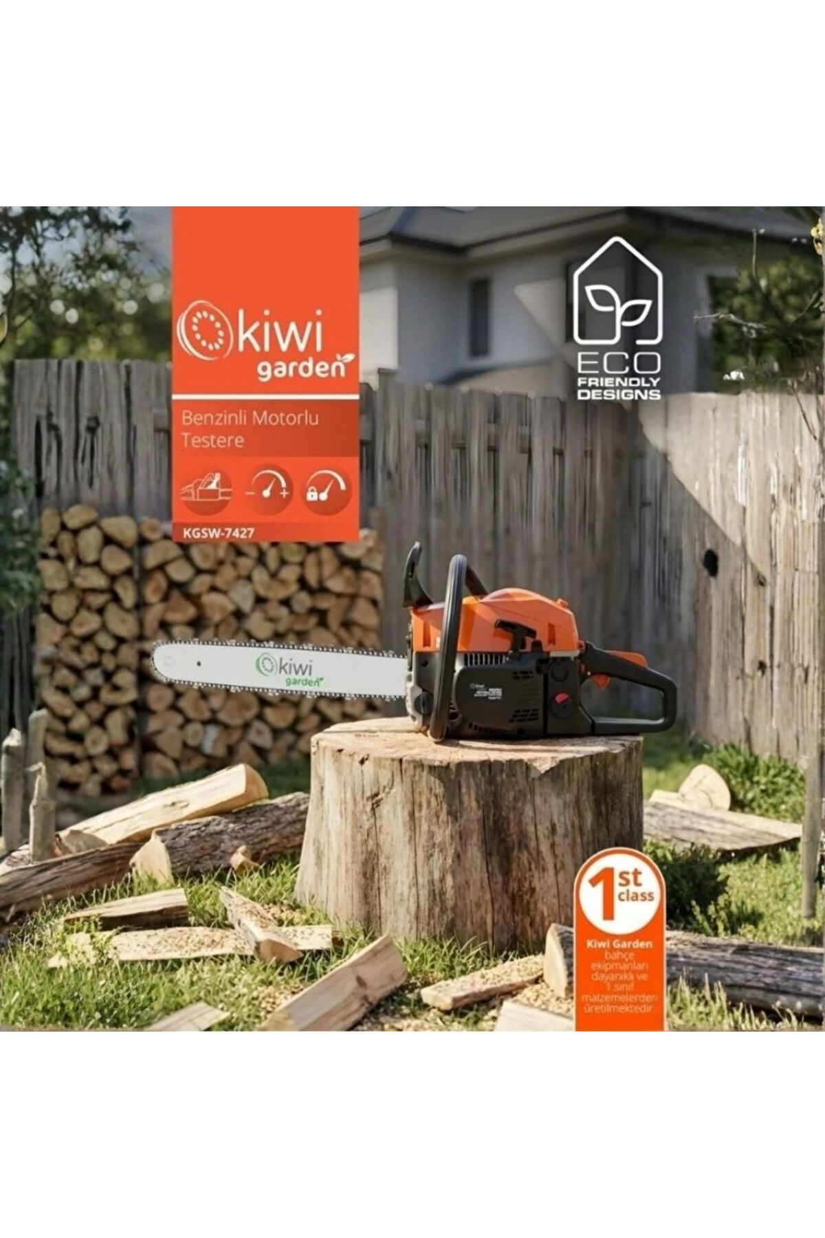 Kiwi Garden KGSW-7427 Benzin Motorlu Testere 52 cc 45 cm Pala
