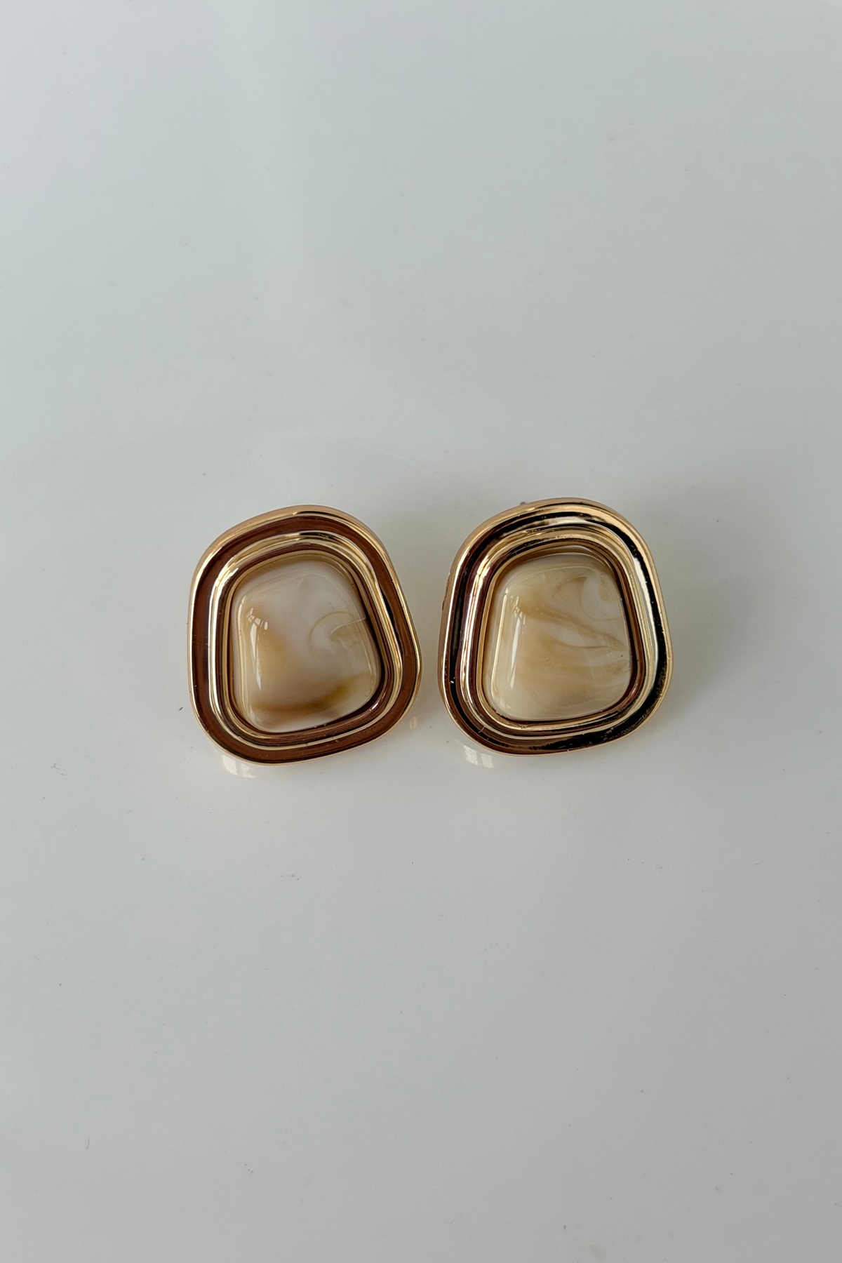 Gold Modern Earrings with Green Gemstone