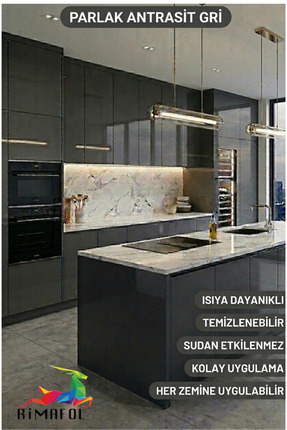 RİMAFOL Parlak Antrasit Gri Kendinden Yapışkanlı Dolap Kaplama Folyosu 61 CM ...