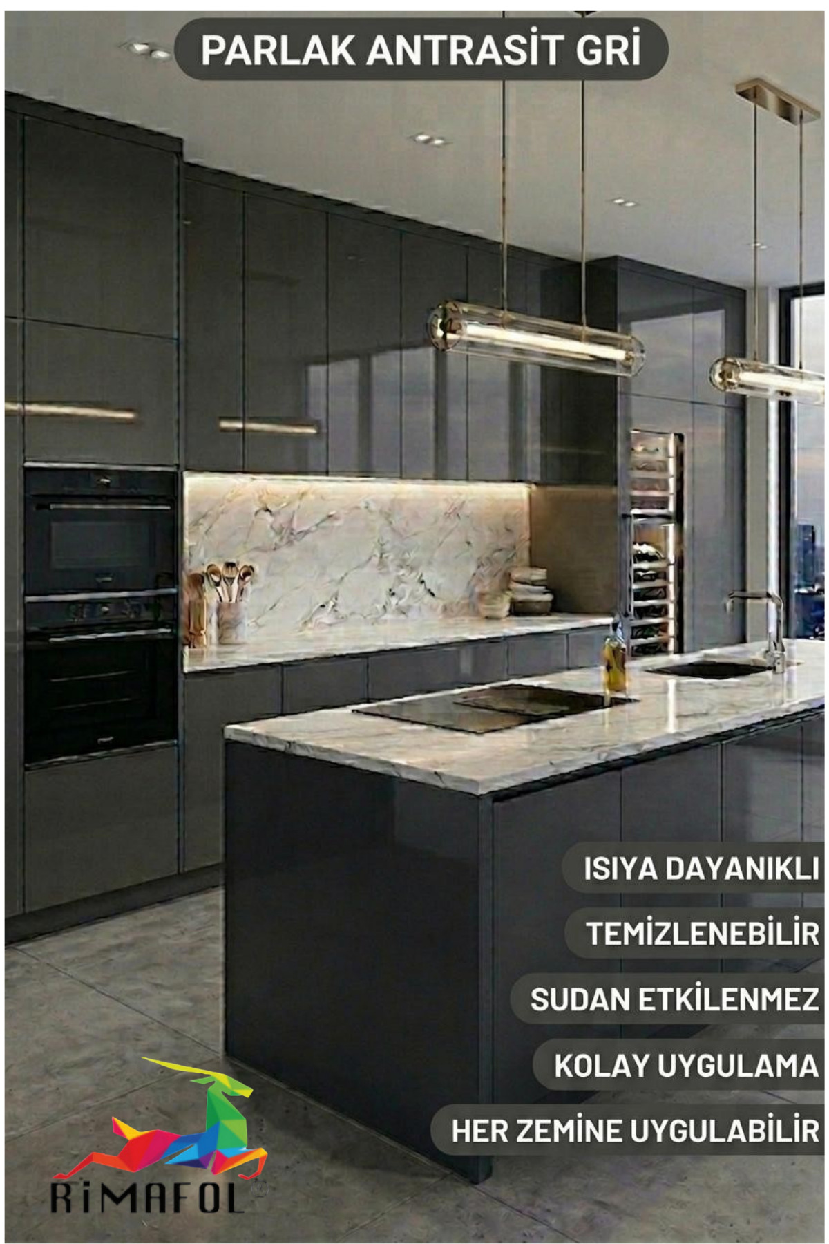 Glossy Anthracite Gray Self-Adhesive Cabinet Covering Foil 61 CM x 3 METERS