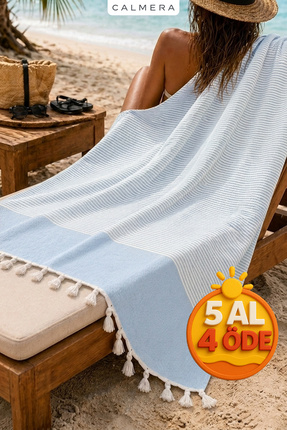 Calmera Çizgili Peştemal | Pamuk - Doğal Saçaklı | Plaj, Havuz, Spa, Sauna, S...